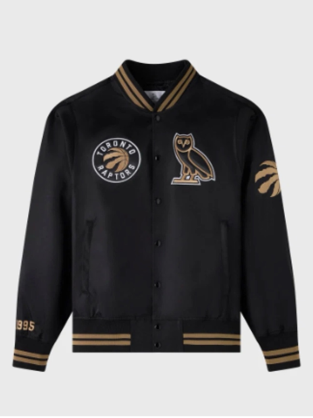 OVO Black and Gold Satin Varsity Bomber Jacket
